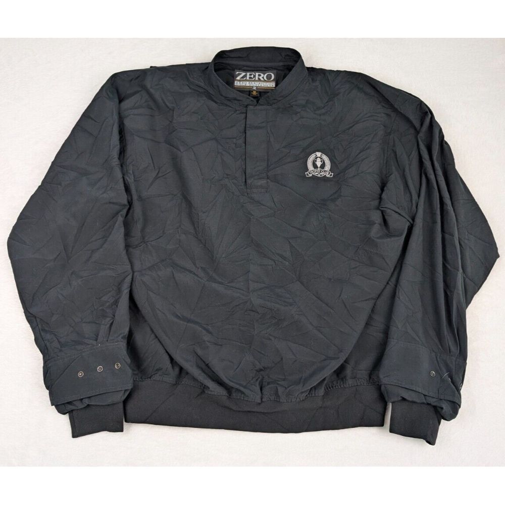 Vtg Zero Restriction 1/4 Snap Windbreaker Pullover Mens Medium Black Trophy Club